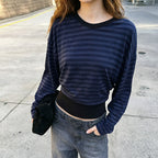Autumn Comfort Casual Striped Slim Fit Slimming Waist Controlled Long Sleeves Top