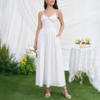 Women's V-Neck Smocked Ruched Midi Dress