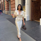 Women's Lace-Trim Satin V-Neck Top & Maxi Skirt Set