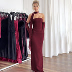 Women's Autumn Winter Sexy Tube Top Dress Mesh Oversleeve Dress
