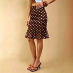 Summer Dot Mesh Fishtail Skirt Retro Ruffled Waist Tight