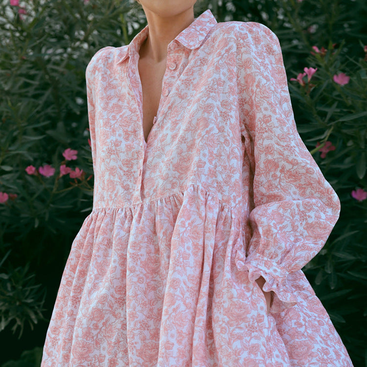 Cotton Lace-Up A-Line Dress