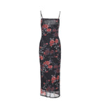 Women's Printed Tulle Strap Midi Dress