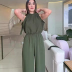 Printed Backless Lace-Up Jumpsuit