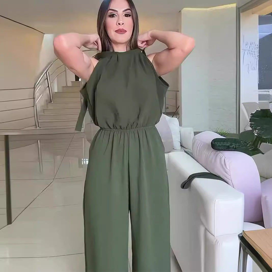 Printed Backless Lace-Up Jumpsuit