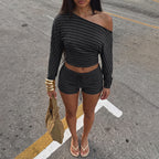 Women's Striped Top Shorts Set