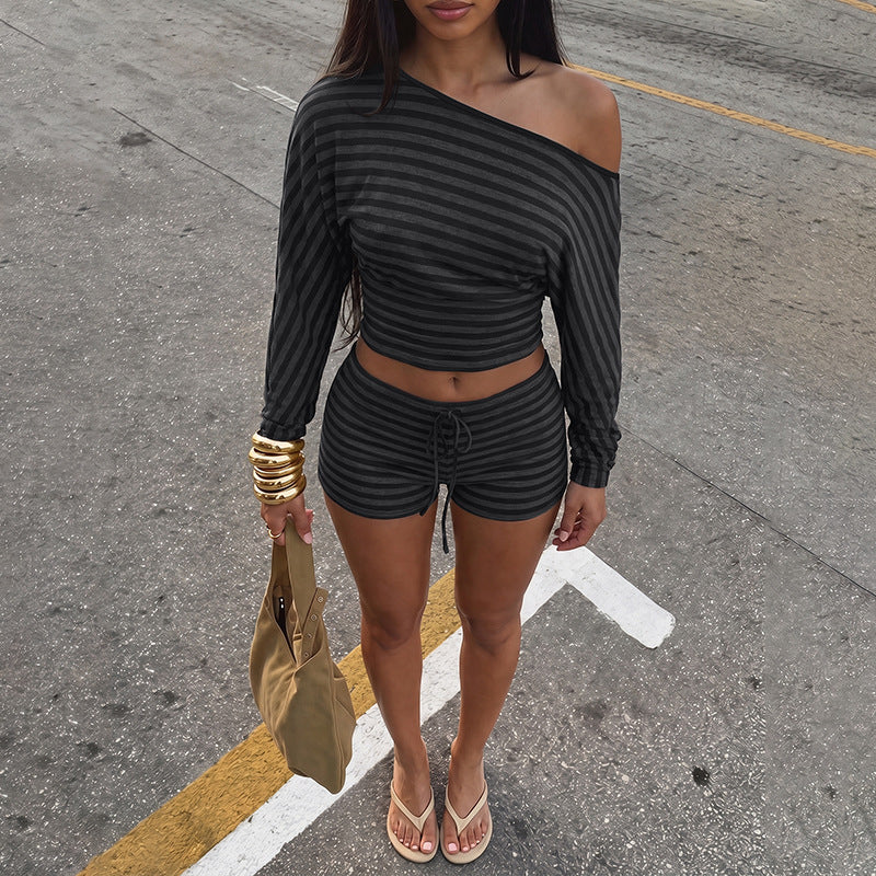 Women's Striped Top Shorts Set