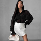 Women's White Sheer Ruffle Sleeve Shirt
