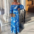 Off-Shoulder Printing High-Waist Elegant Dress
