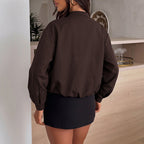 Street Solid Color Short Profile Bomber Jacket for Women