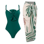 Bow Solid One-piece Swimwear