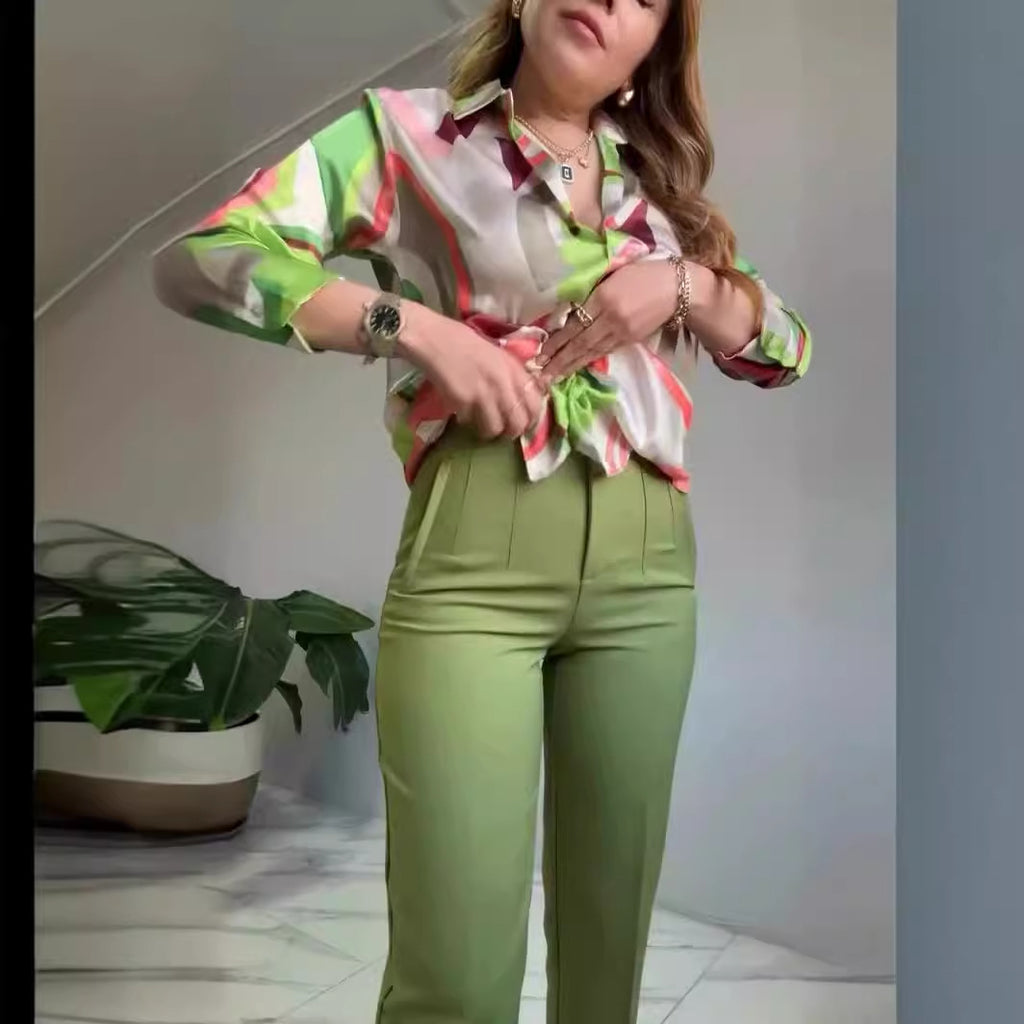 Women's Summer Printed Top Slim Pants Two Piece Set Women's