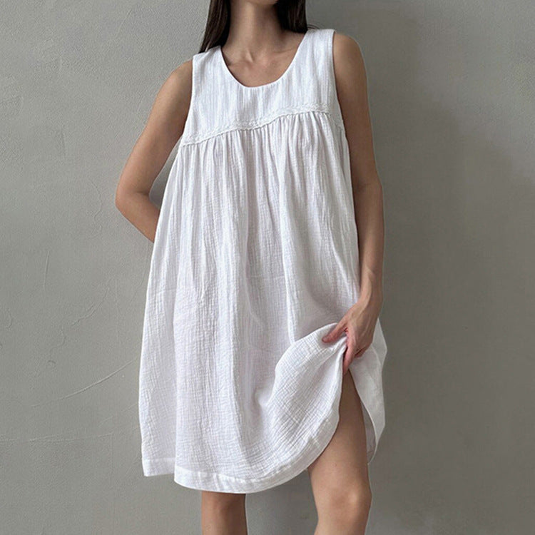 Women's White Cotton Vest Dress