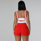 Color Matching Stretch Shorts Suit Summer Sleeveless Suspender Two-Piece Set