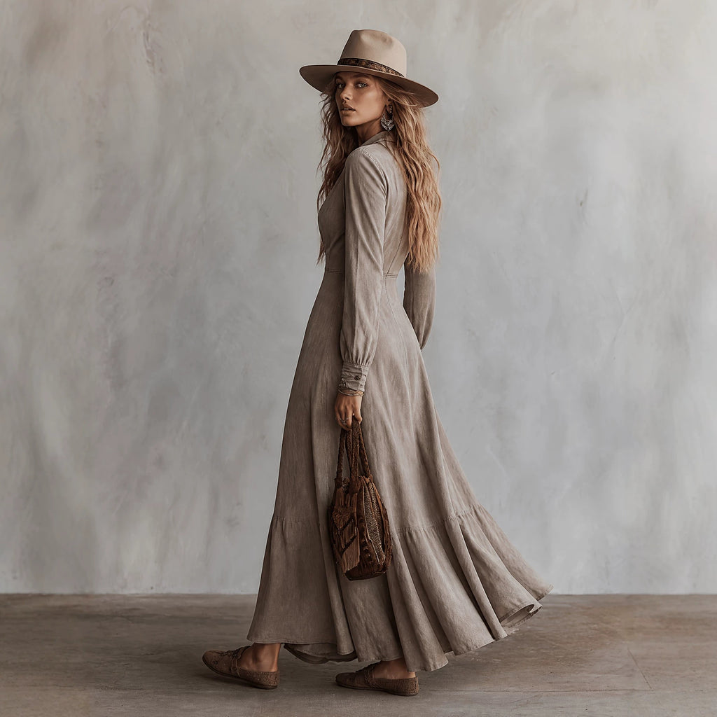 Stand-Collar Button-Front Shirt Dress