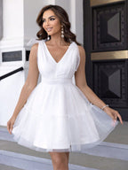 Women's Mesh Tie V-Neck Dress