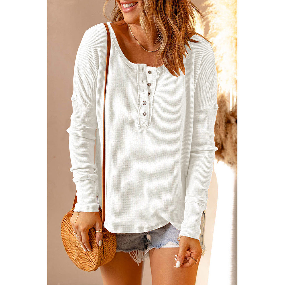Autumn Winter Solid Color Bottoming Shirt Wo Knitted U-Collar Pullover Long Sleeve Top