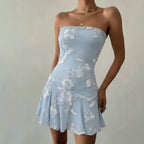 Women's Embroidered Floral Strapless Cocktail Dress