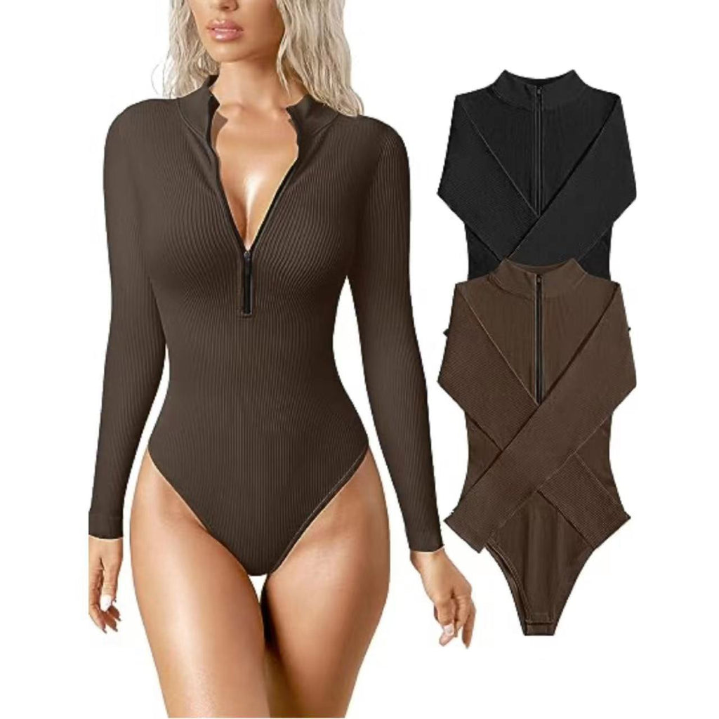 Ribbed Zip Front Long Sleeve Jumpsuit