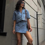 Women's Workwear Denim Summer V Top and Pants Two-Piece Set