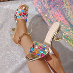 Women's Rhinestone Gold Platform Sandals