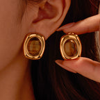 Women's Tigereye Oval Earrings