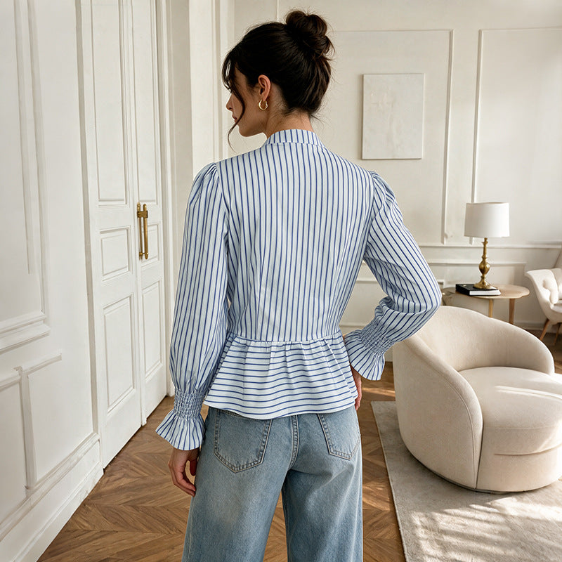 Retro Chinese-Style Striped Shirt