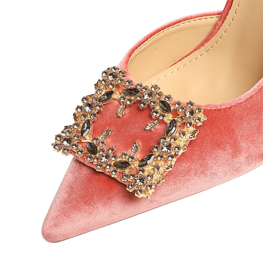 Women's Rhinestone Buckle Pointed-Toe Stiletto Heels