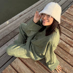 Women's Turtleneck Knitting Autumn Winter Sunken Stripe Loose Fitting Comfortable Sweater Wide Leg Pants Two Piece Set
