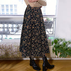 Elastic Waist Print A Line Elegant Floral Pleated Skirt