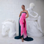 Women's Summer Women Pleated Printed Backless Tube Top Large Swing Dress