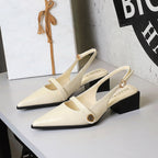 Women's Retro Brown Camellia Pumps Word With Chunky Heel Low Heel Back Empty Back