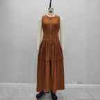 Women's Brown Sleeveless Layered Maxi Dress
