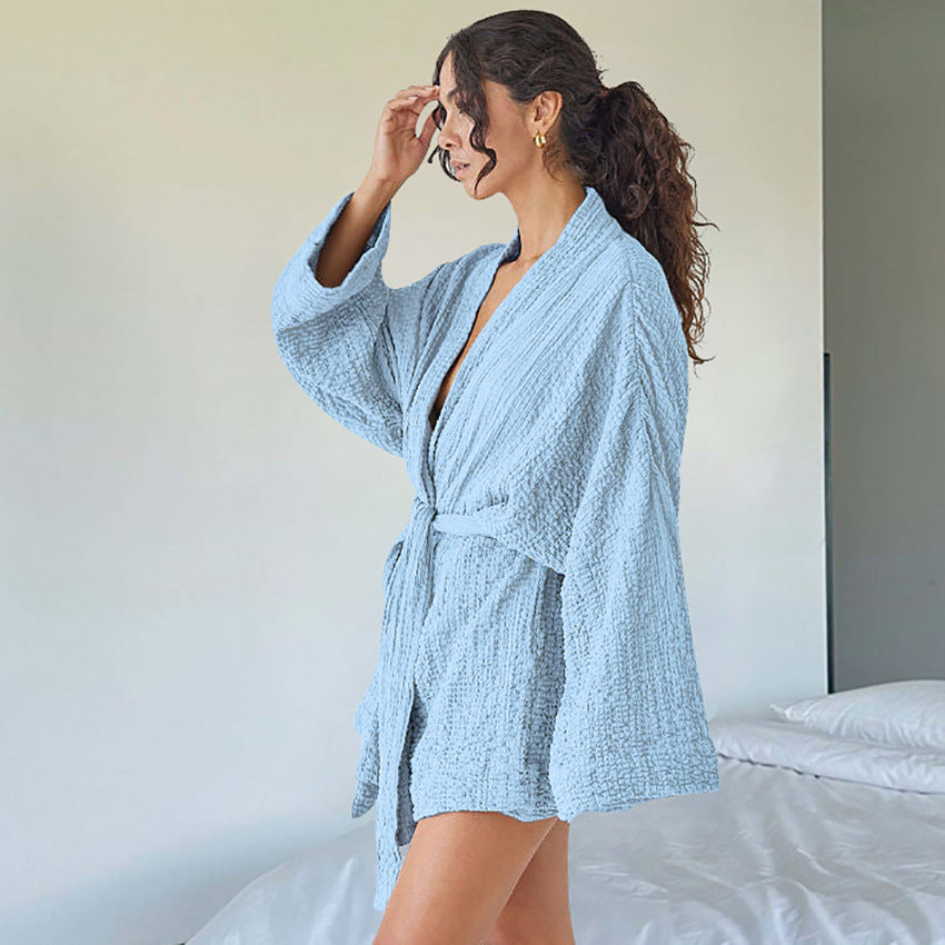 Autumn Winter Loose Comfortable Long Sleeve Short Nightgown Simple Ladies Homewear