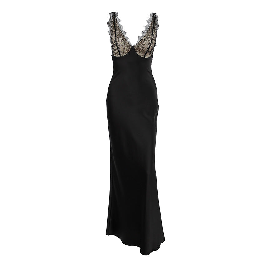 Women's V-Neck Lace Maxi Dress