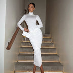 Women's High-Neck Pleated Long Dress