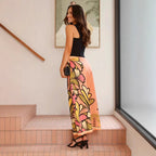 Floral Print Slit Sheath A Swing Skirt