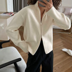 Women's Double-Zip Stand-Collar Knit Cardigan