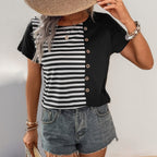 Striped Stitch Detail Short Sleeve T-Shirt