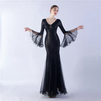 Women's Fish Silk Wave Edge Encryption Mesh Wedding Dinner Stage Sequin Dress