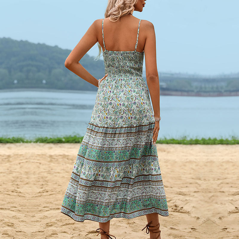 Vacation Retro Floral Printing Slip Dress