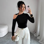 Women's Asymmetric Off-Shoulder Metal Detail Top