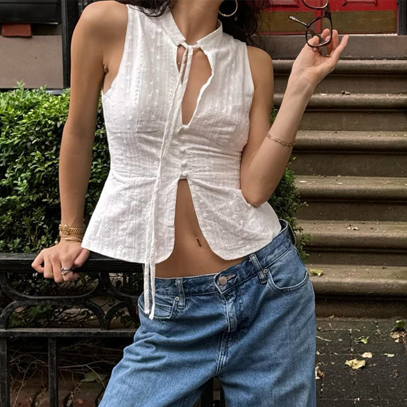 Women's Women's's Street Bare Cropped Slim Fit Lace Up Sleeveless Vest Top