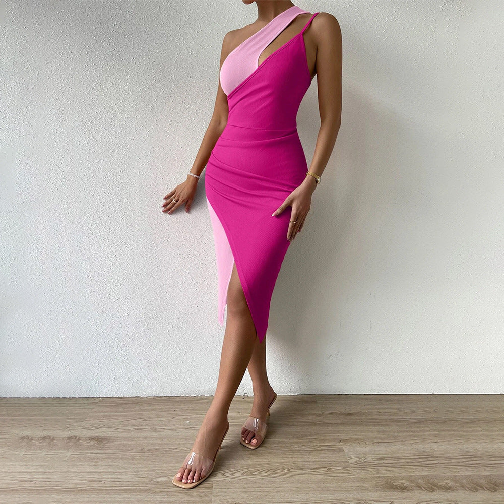 Women’s Color-Block Cutout Asymmetric Sheath Dress