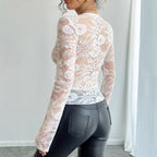 Solid Lace V-Neck Long-Sleeve Top