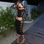 Women's Lace Top and Low-Waist Skirt Set
