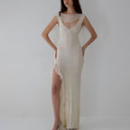 Women's Backless Ruffled High Slit Bodycon Maxi Dress