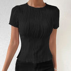 Women's Sleeve Round Neck Slim Slimming Solid Color T-Shirt Elegant