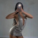 Metallic Chain Halter Mini Dress