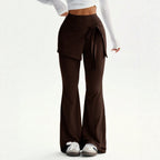 Faux Two Piece Lace up Trousers Women High Waist Slimming Irregular Asymmetric Two Piece Set Pants
